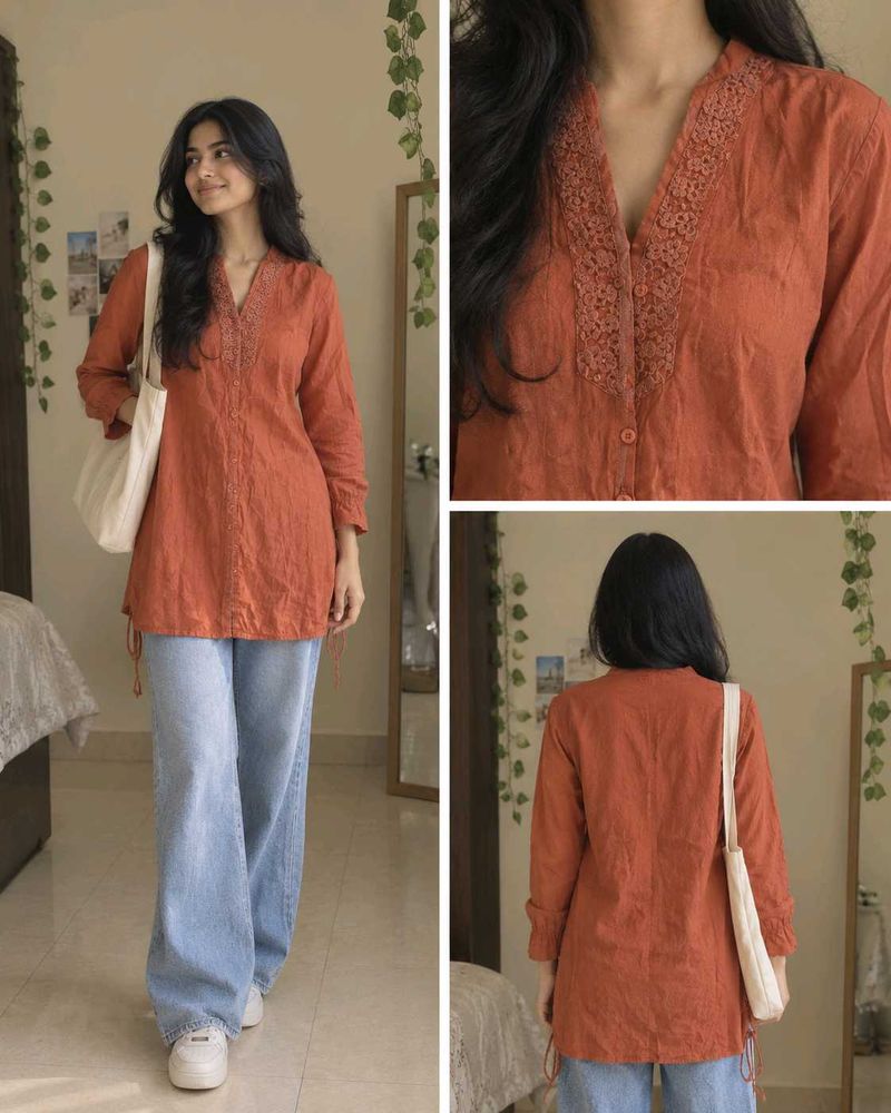 Boho Orange Embroidered Kurta