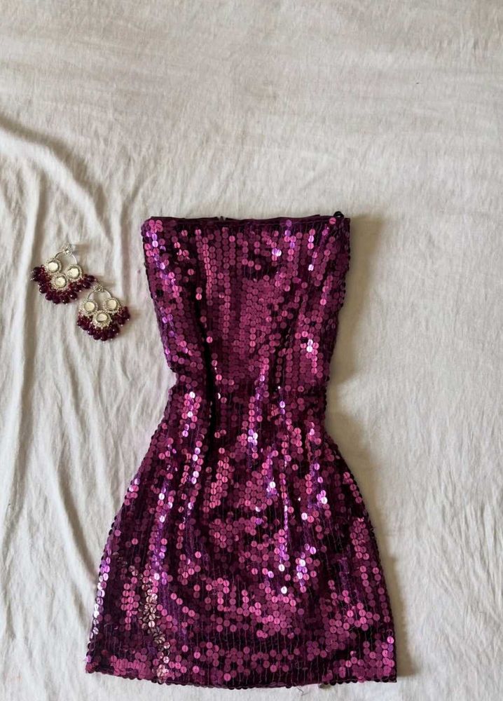 Purple Sequin Strapless Dress