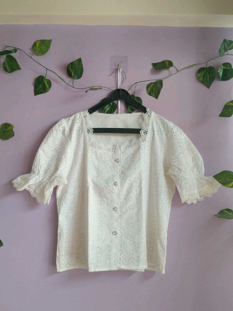 Chic White Broderie Anglaise Top
