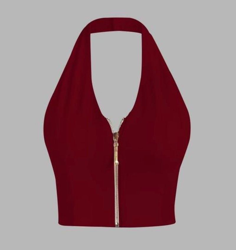 final price maroon Halter Zip Crop Top