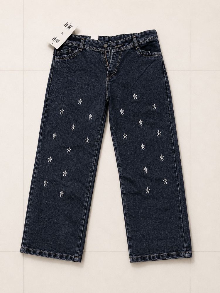 H&amp;M Embroidered Wide Leg Jeans