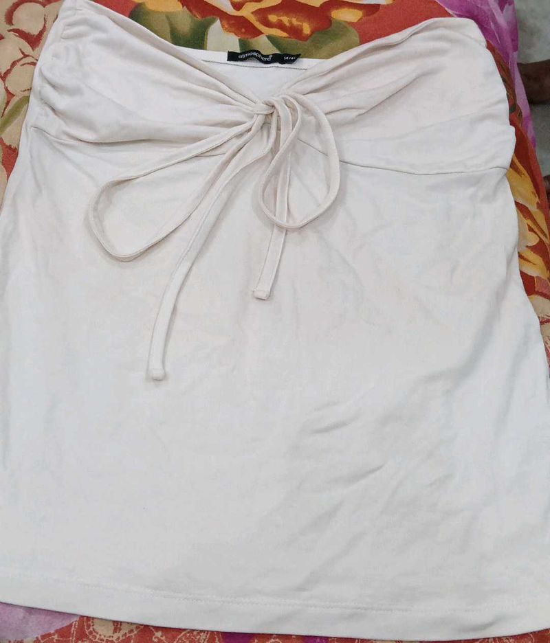 Cream Tie-Front Tube Top