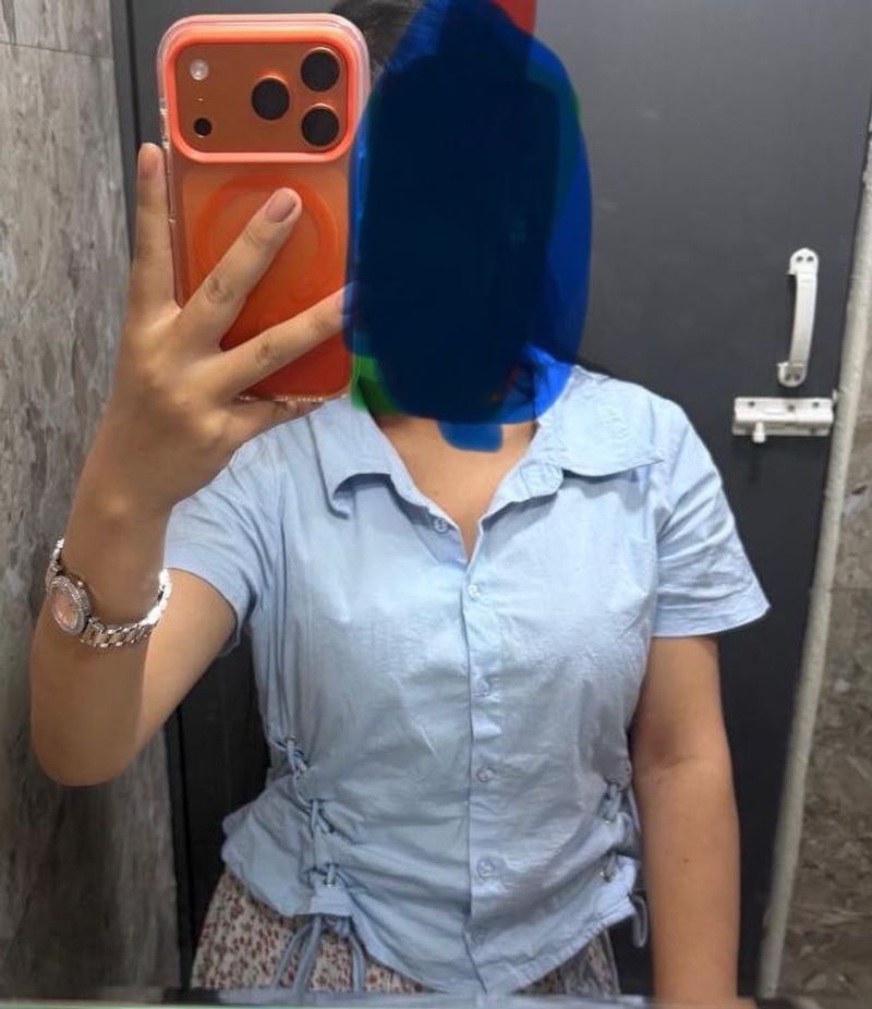 Chic Blue Cinched Waist Shirt