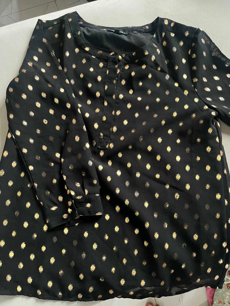 Elegant Black top with Gold Polka Dots