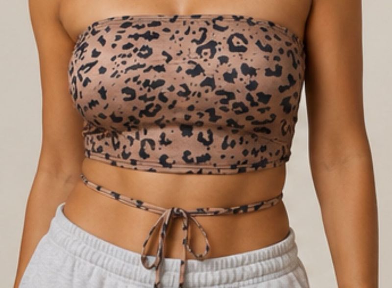 Leopard Print Bandeau Bikini Top