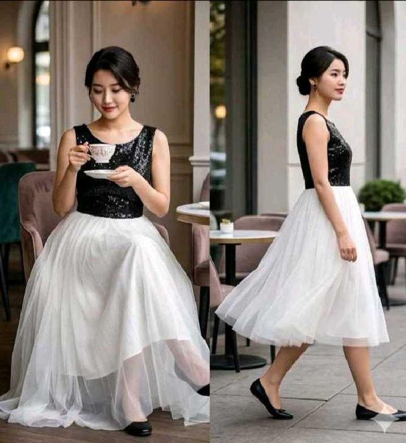 🐼CUTE BLACK &amp; WHITE 3-LAYERED DRESS💕