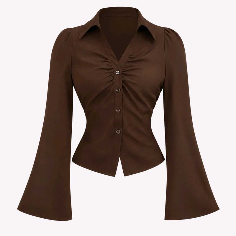 Chic Brown Flared Sleeve Blouse