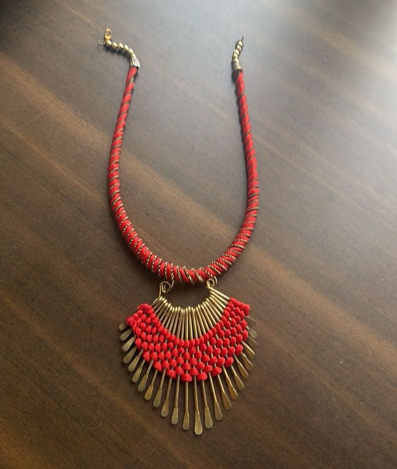 Unique Red &amp; Gold Statement Necklace