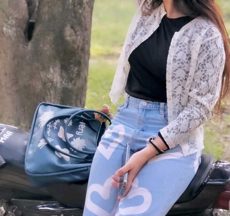 Cute Heart Print Light Wash Jeans