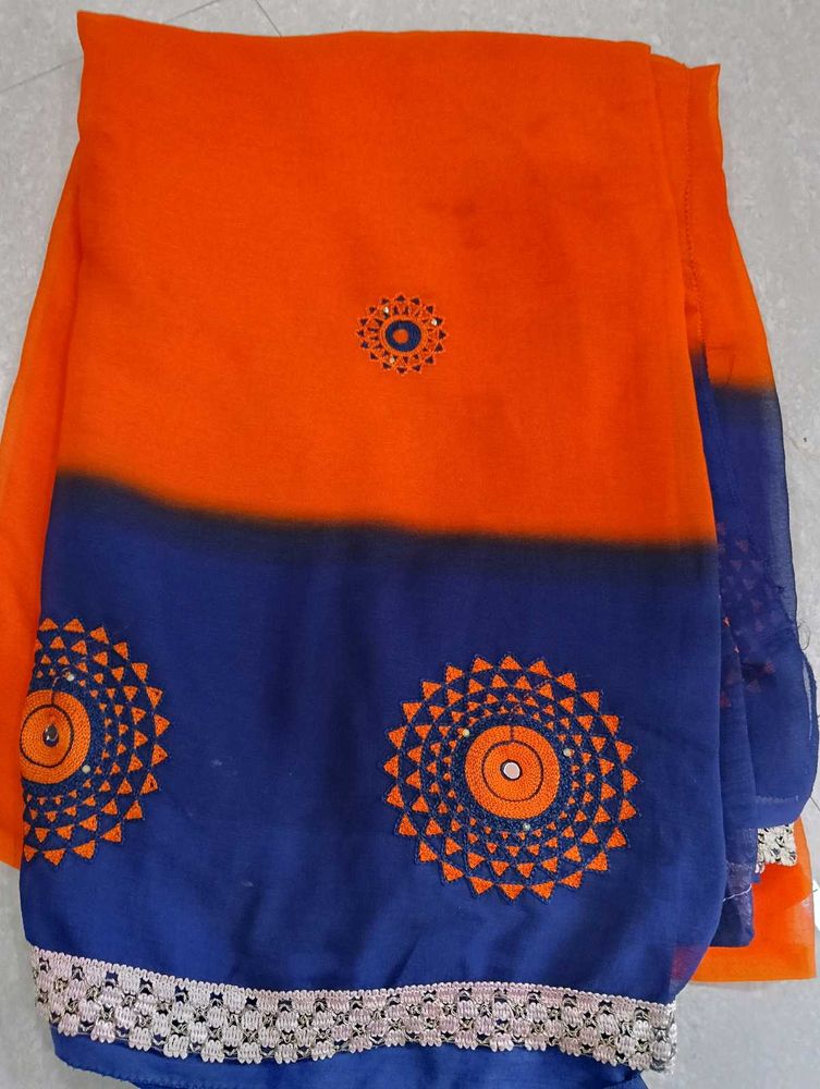 Orange and Blue Ombre Saree