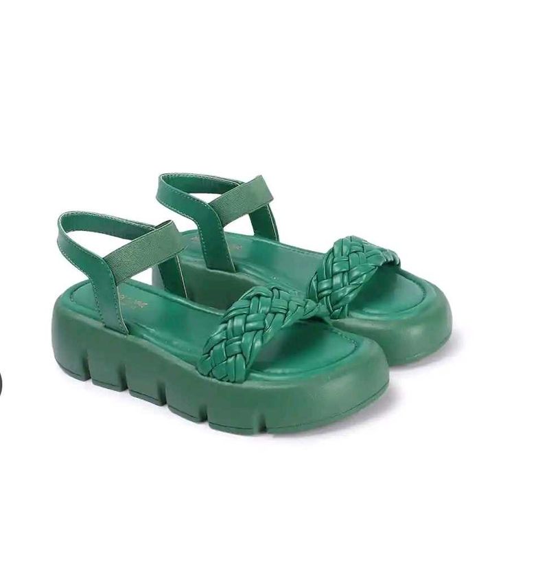 Green Braided Platform Sandals