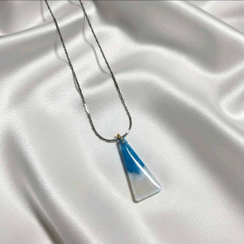 Unique Blue &amp; White Triangle Pendant Necklace