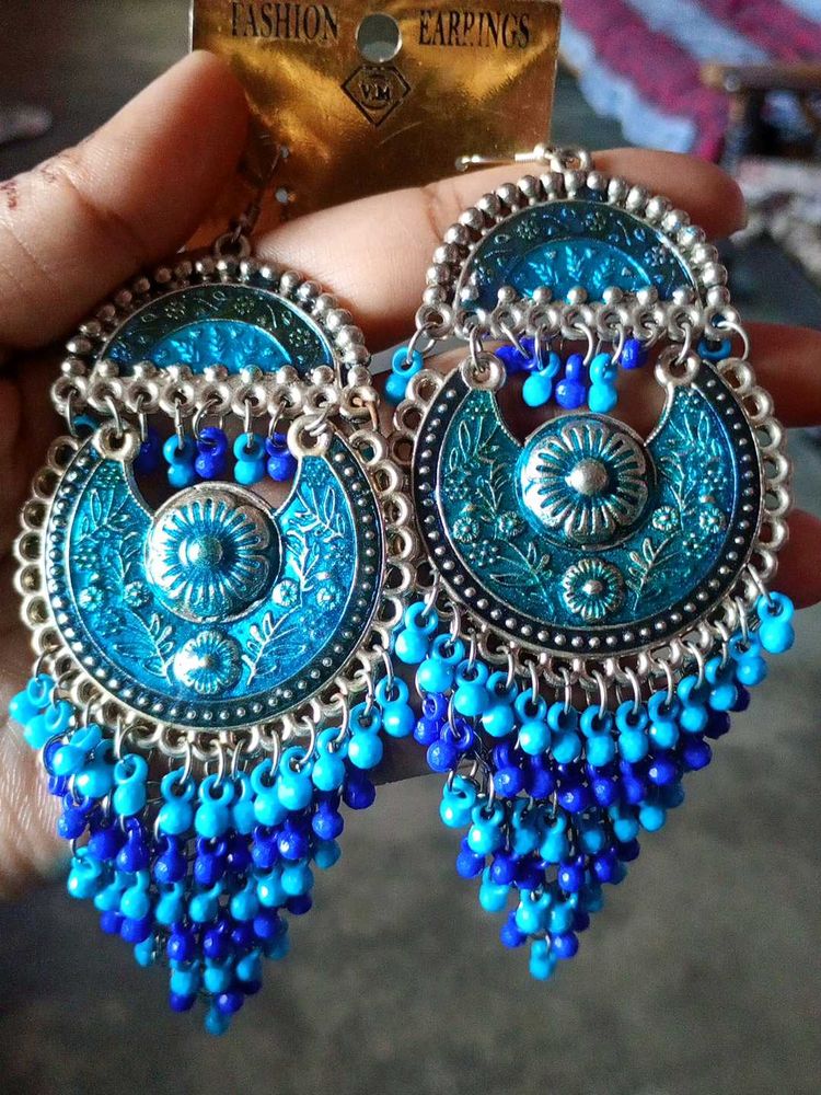 Boho Blue Jhumka Earrings