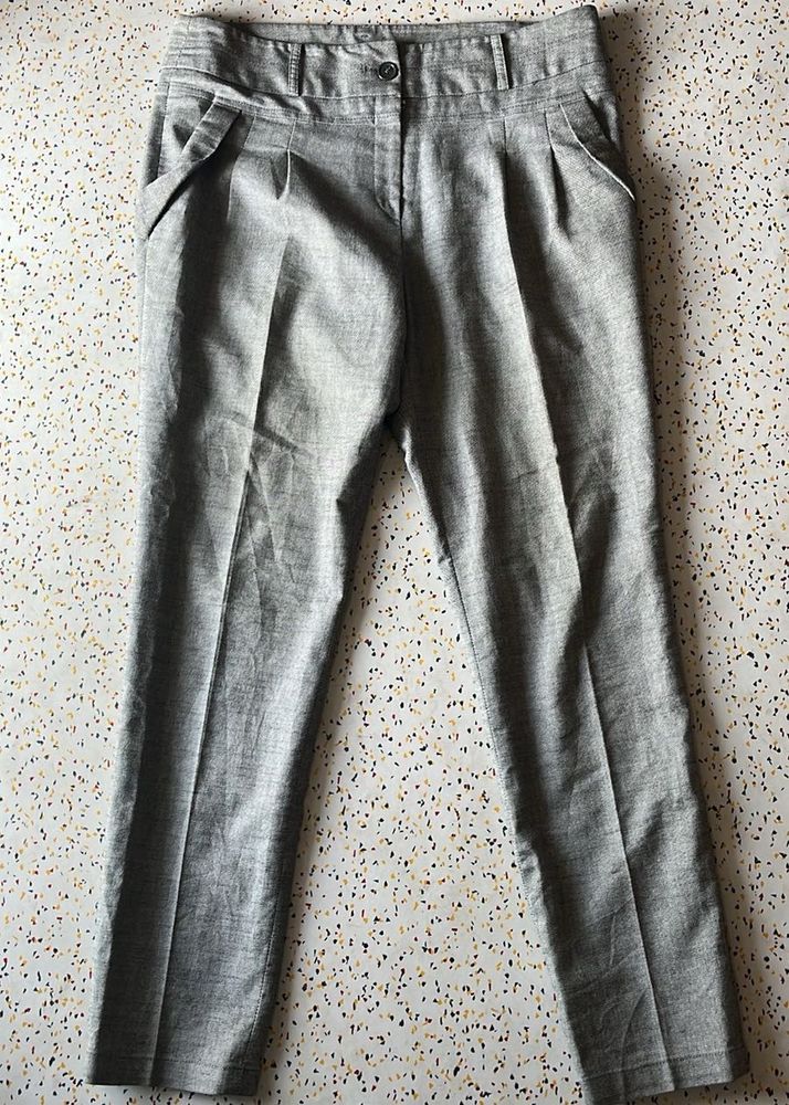 Gray Pleated Casual Pants-length-37