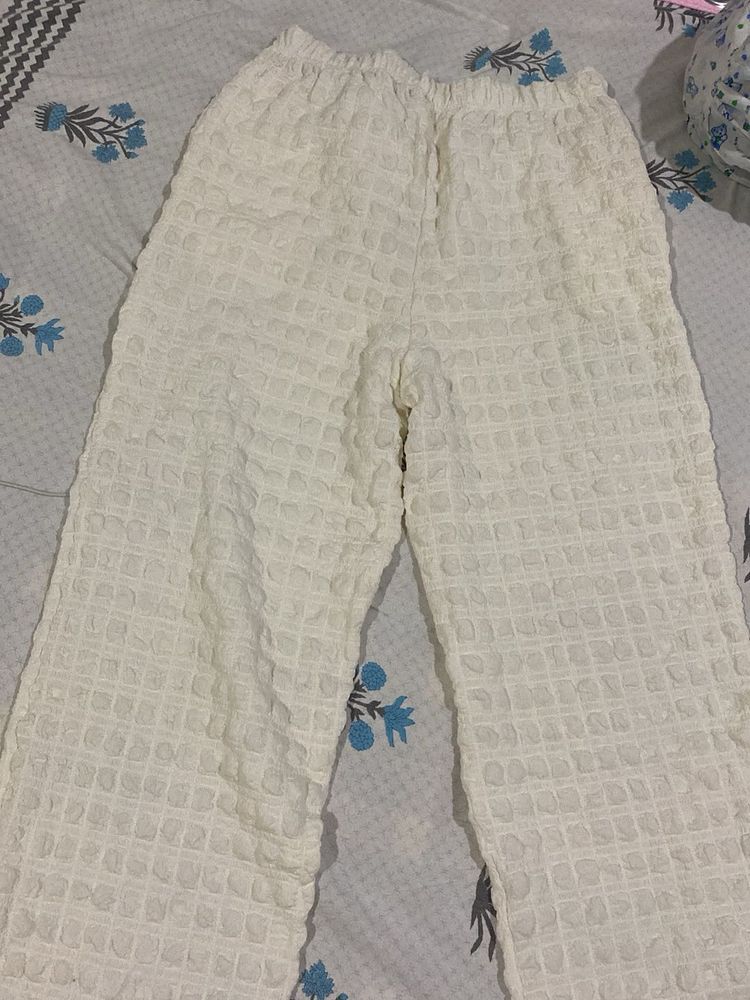 Cream Textured pants