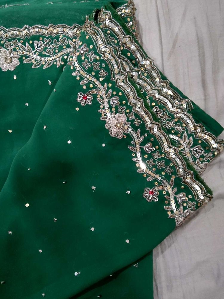 Emerald Green Sequined Saree