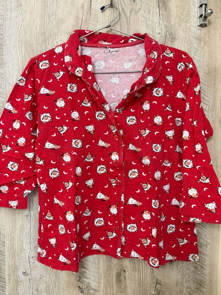 Cozy Red Christmas Pajama Top