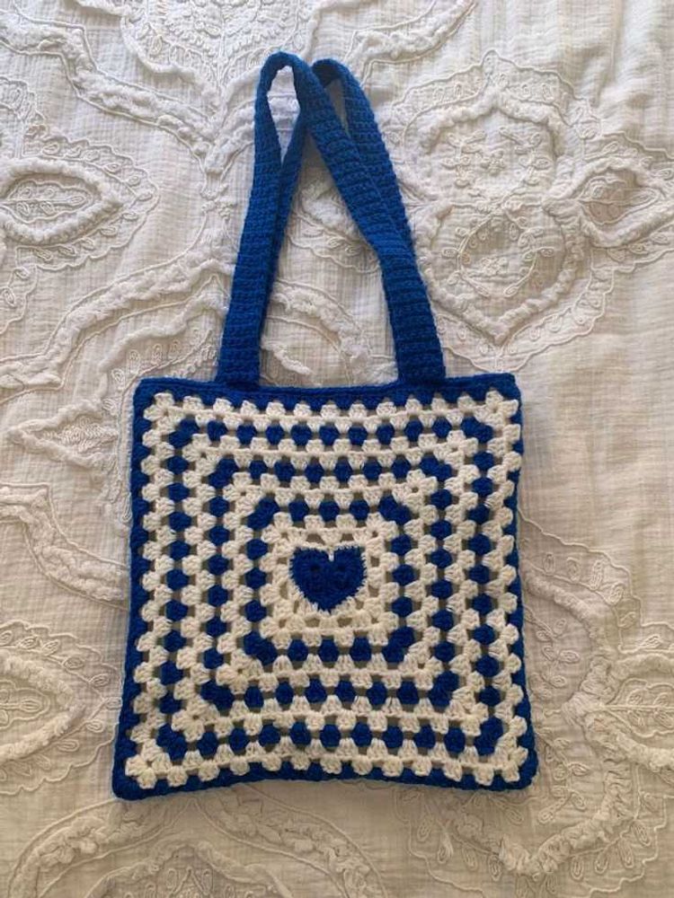 Crochet Heart Granny Square Tote Bag