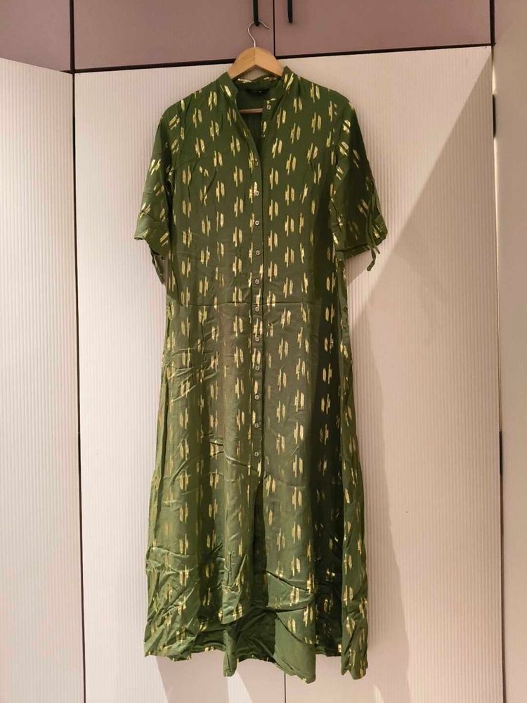 Green Kurta with Golden Print from Indya