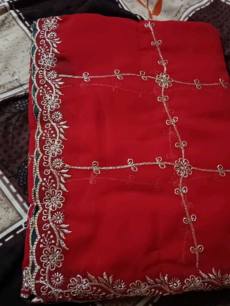 Red Embroidered Saree