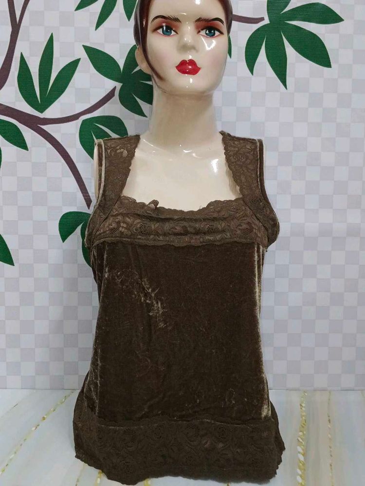 (300)Vintage Brown Lace Tank Top