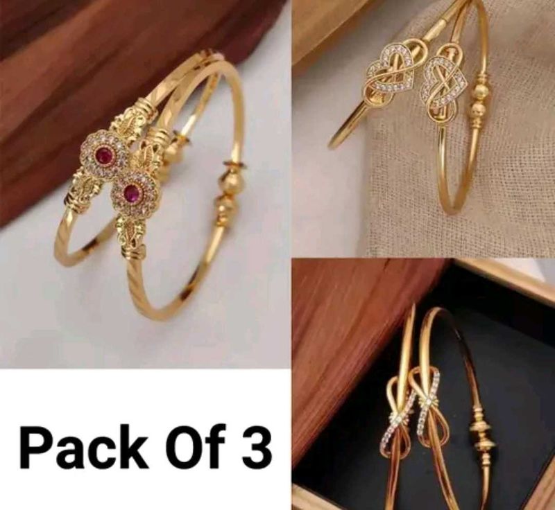 Pack Of 3 Gold Plated Partywear Women Bangles