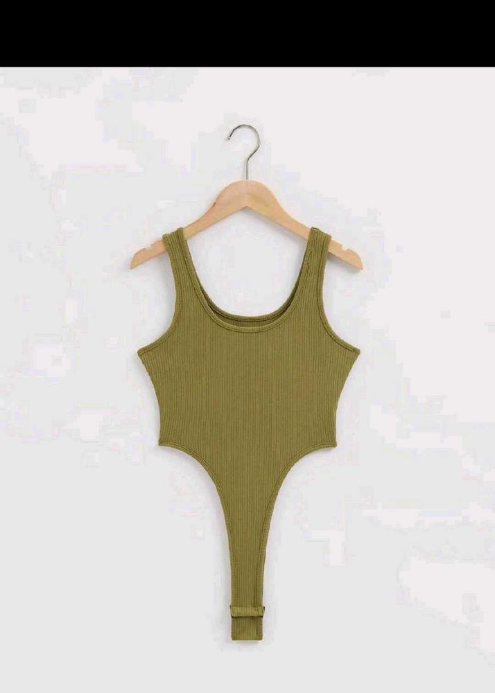 Ribbed Tank Bodysuit - Olive Green
