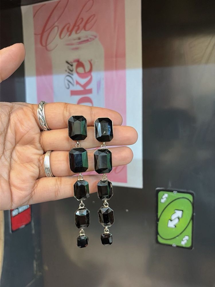 Black Geometric Drop Earrings