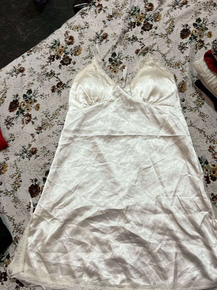 Satin Lace Trim Slip Dress