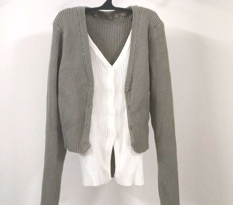 Ribbed Knit Cardigan &amp; Camisole Set