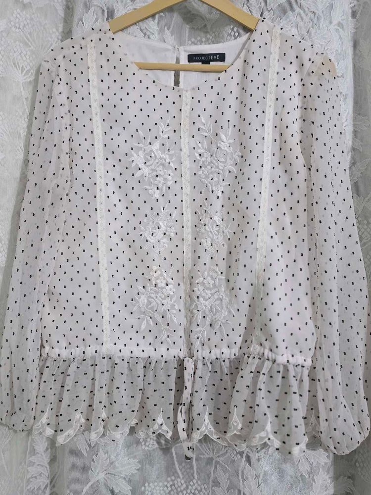 Project Eve Chic Polka Dot Ruffled Blouse