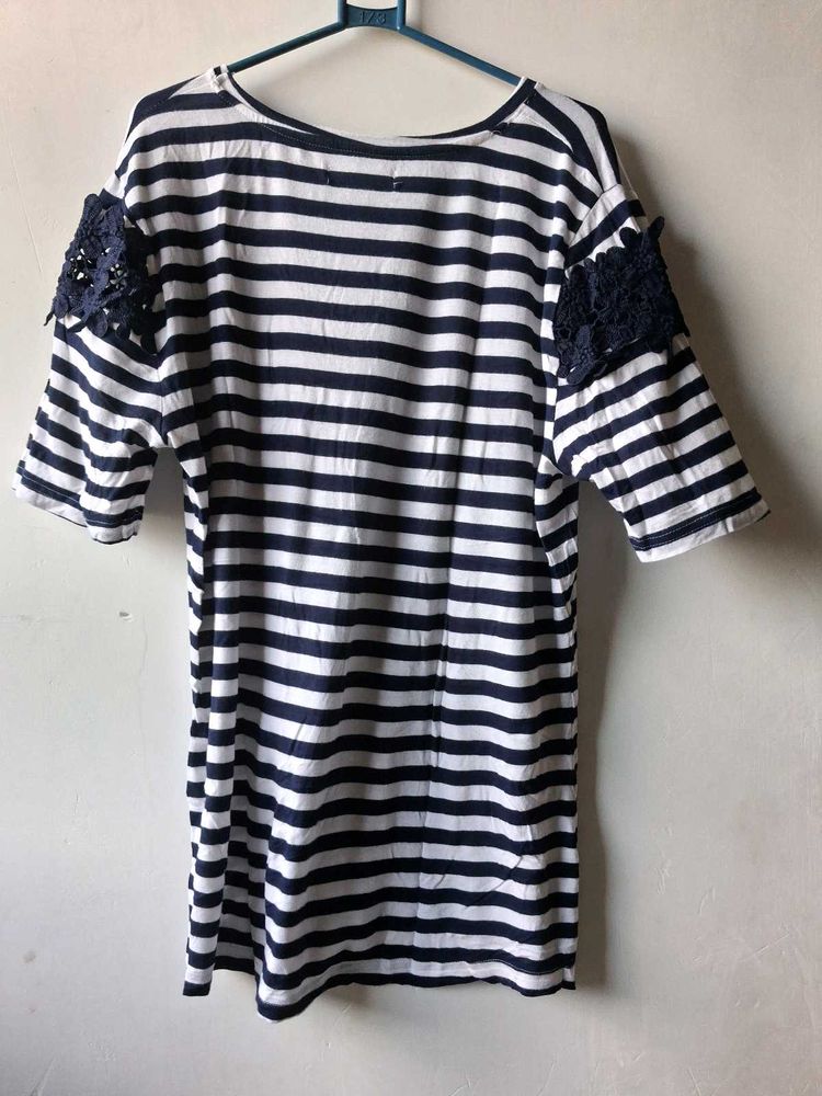 Striped T-shirt with Lace Detail