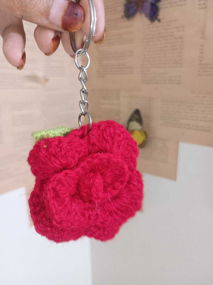 Handmade Crochet Rose Keychain