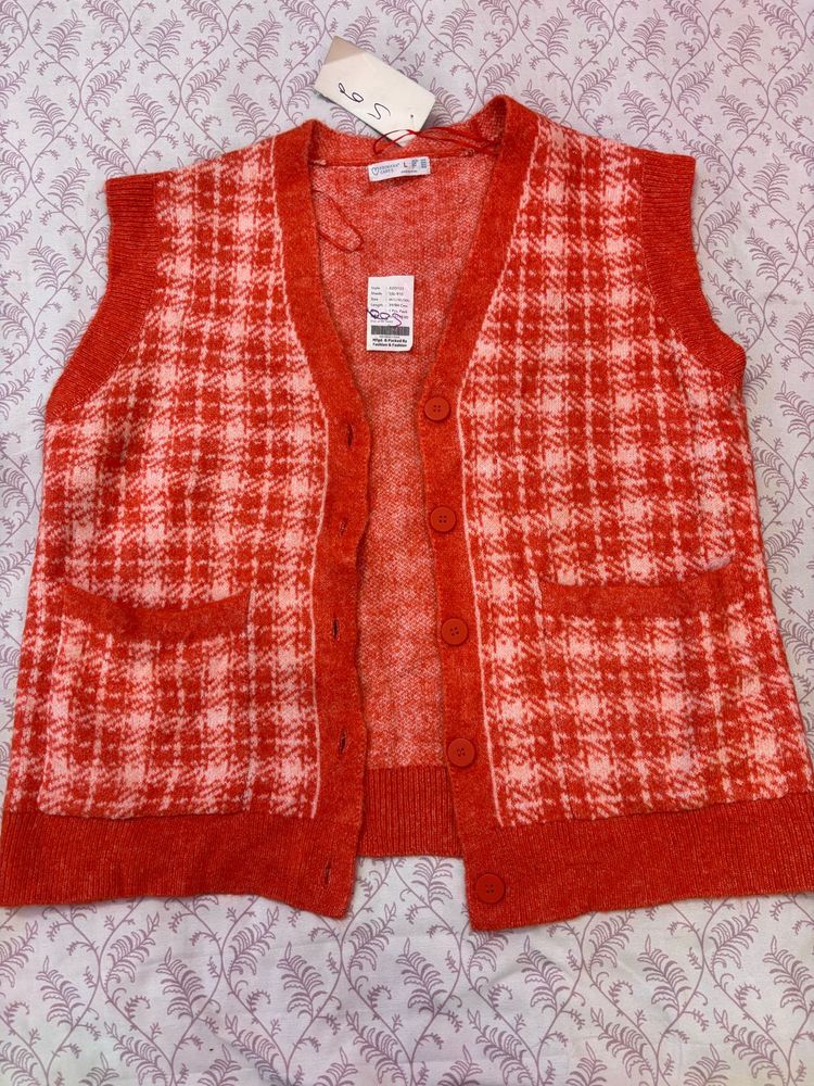 Orange Plaid Knit Vest