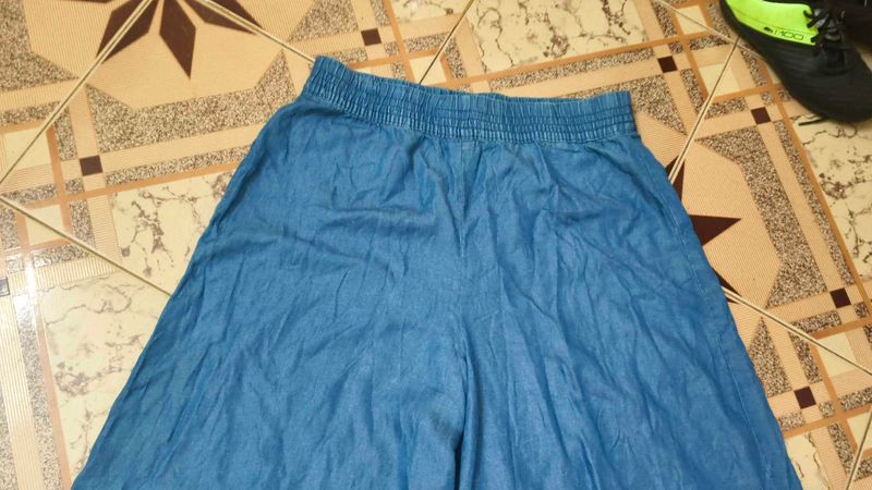 Blue Denim Wide Leg Pants