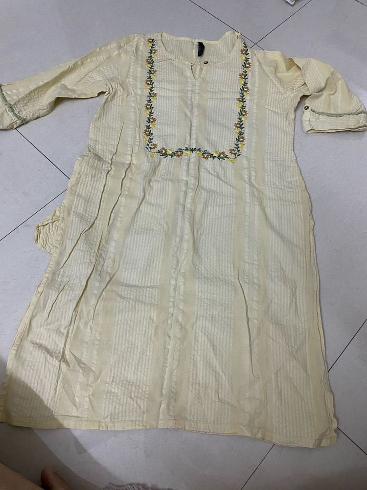 Yellow Embroidered Kurta