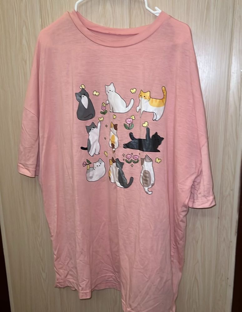 Cute Cat Print Oversized T-Shirt