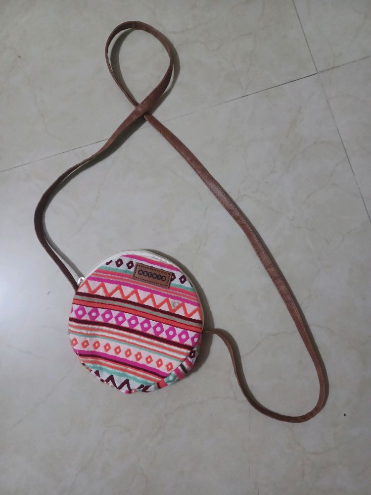 Multicolour Print Canvas Sling Bag Unused