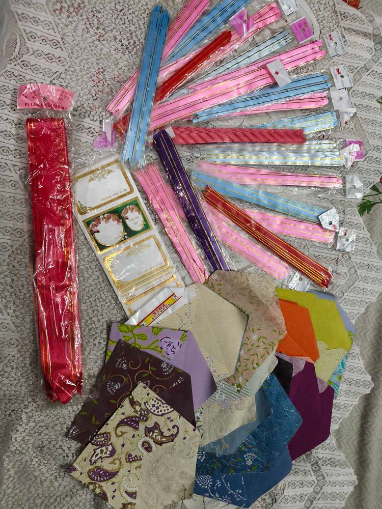 Combo of Craft ribbons envelopes stickers