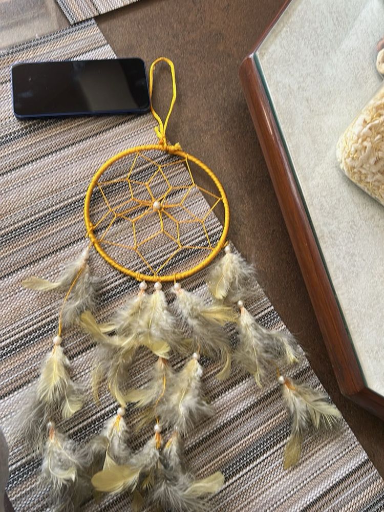 Yellow Dream Catcher with Feathers