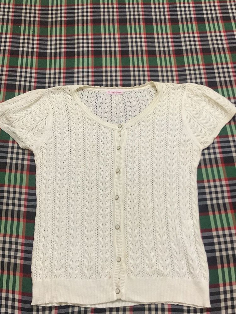 Cream Knit Button-Up Cardigan