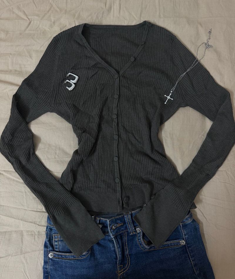 Ribbed Button-Up Cardigan