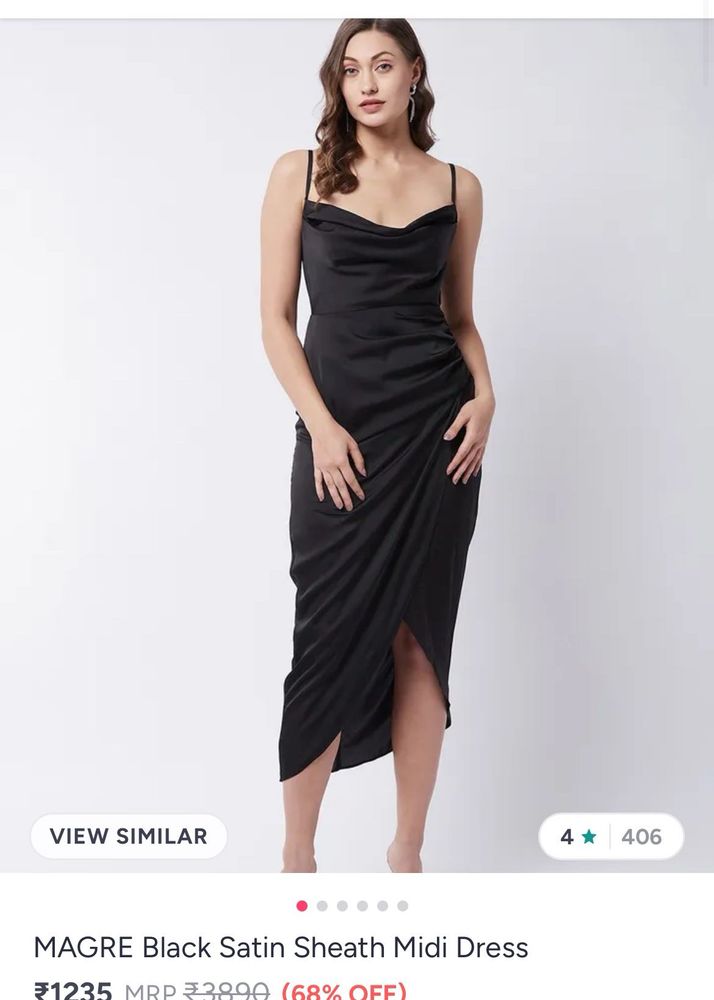 Magre Black Cowl Neck Ruched Midi Dress