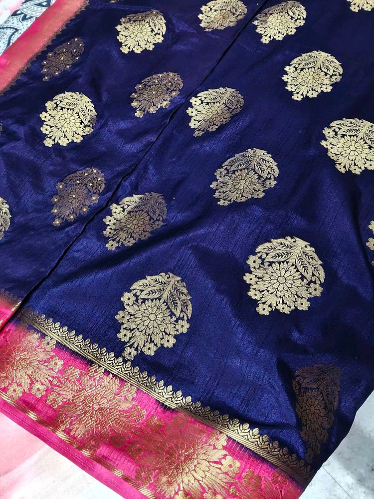 Navy Blue Banarasi Silk Saree
