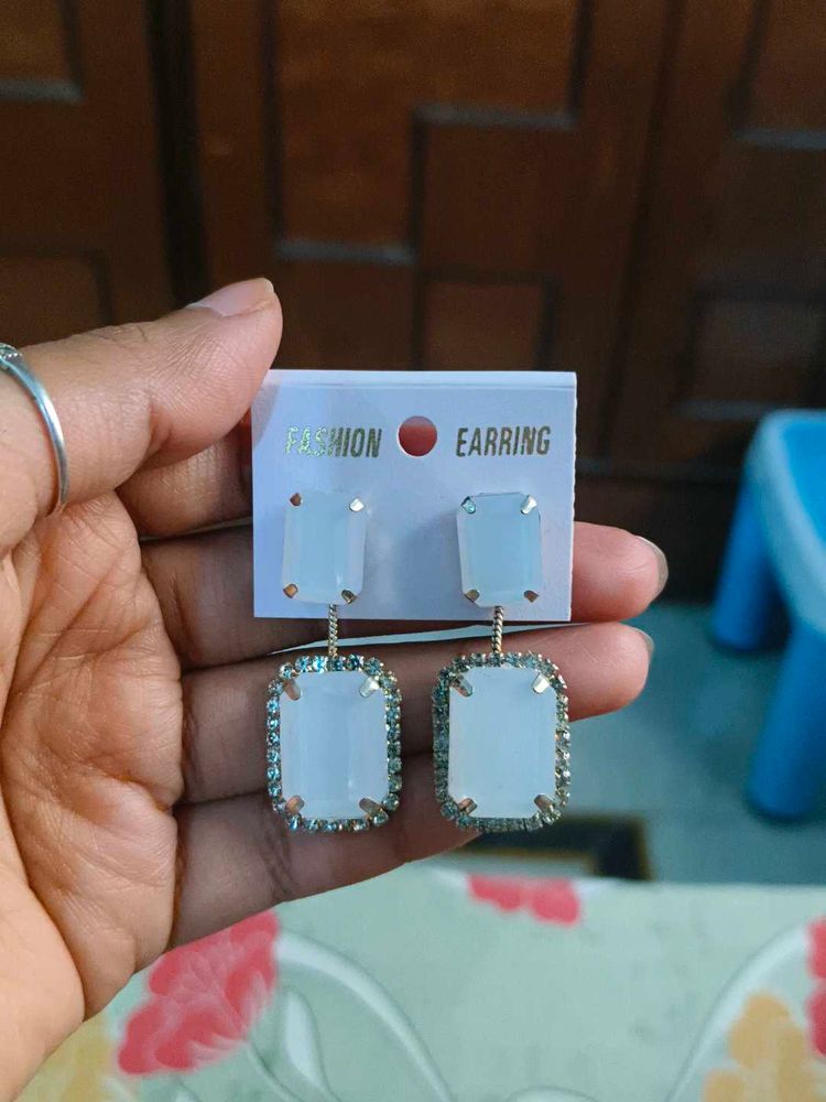 Elegant White Gemstone Dangle Earrings