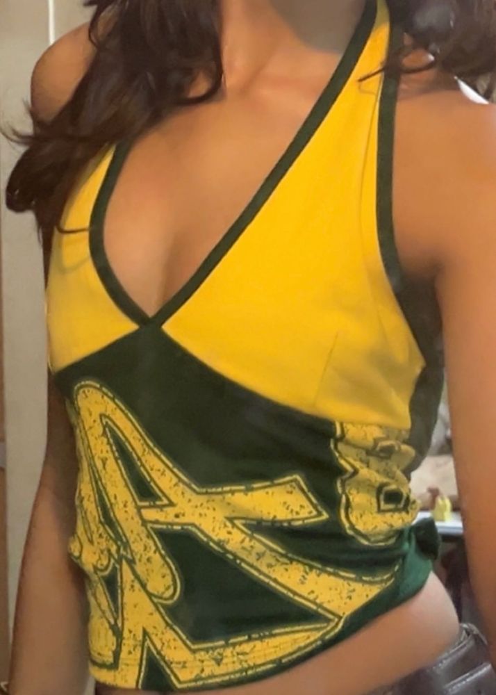 green and yellow halter neck top