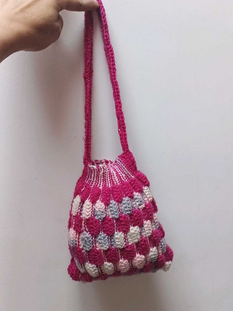 Handmade Crochet Drawstring Pouch Bag