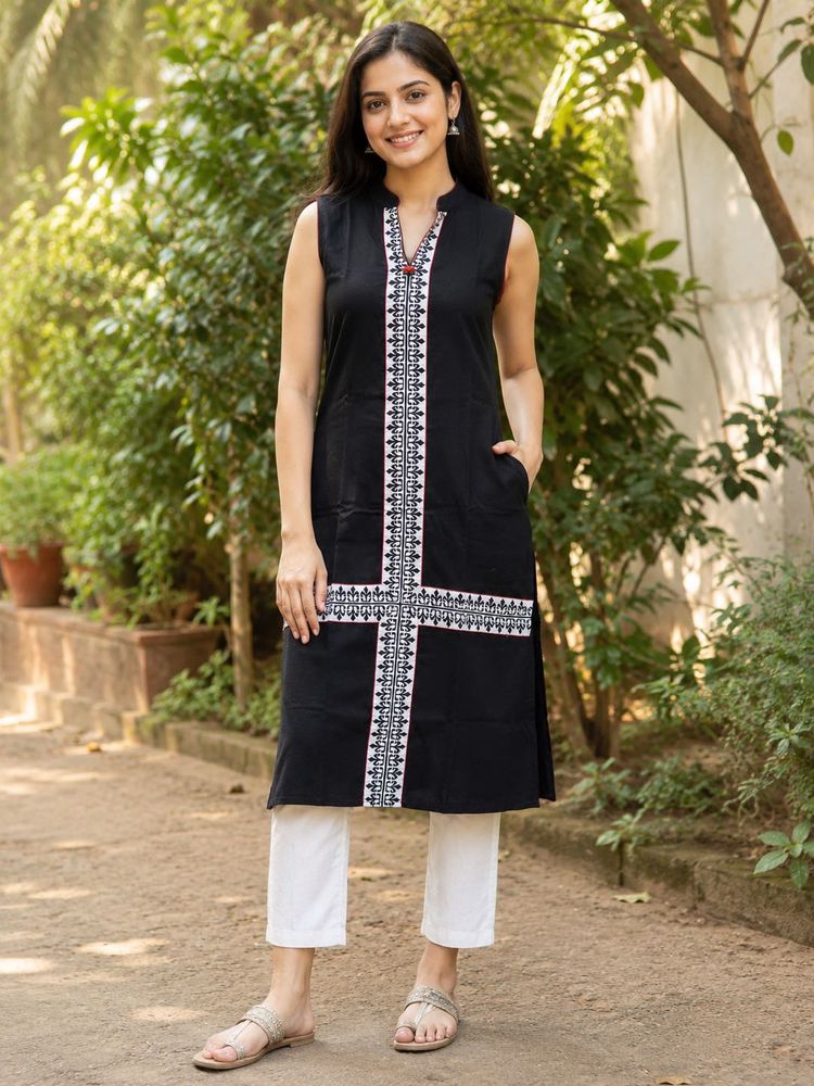 Ethnic Elegant Black Sleeveless Kurti