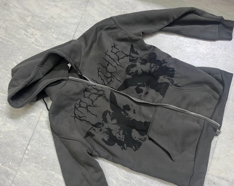 black angel y2k gothic oversized baggy zip up