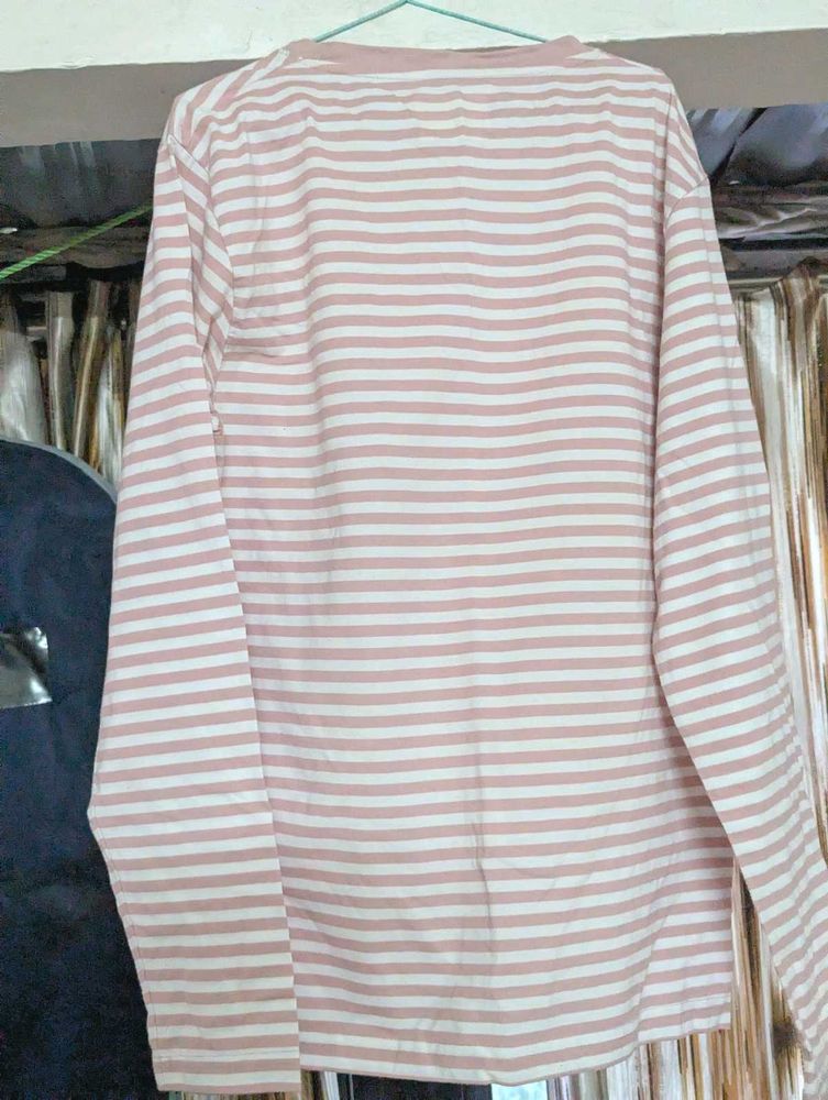 Pink &amp; White Striped Long Sleeve Tshirt